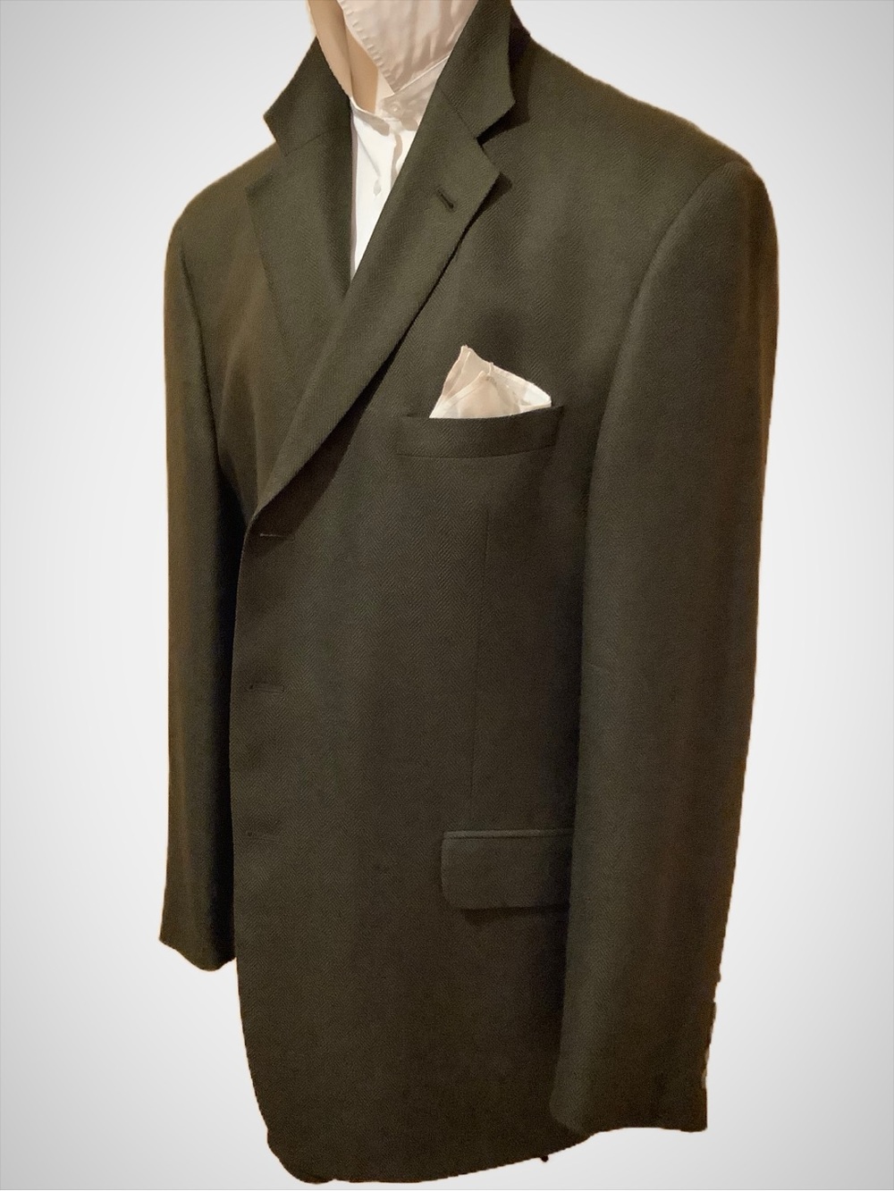 Vintage R. Fracassi Wool Bamboo Blazer 46R Olive Green Herringbone Sport Coat